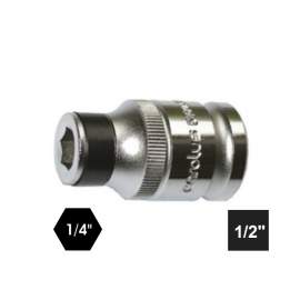 ADATTATORE RIDUTTORE BUSSOLA DA 1/2`` a ESAGONALE 1/4`` LUNGHEZZA mm. 36