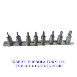 SET 8 INSERTI A BUSSOLA TORX FORATI 1/4`` TX 8-9-10-15-20-25-30-40