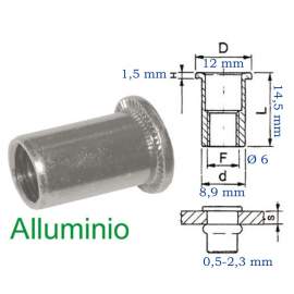 INSERTI FILETTATI IN ALLUMINIO M6 TESTA PIANA CONFEZIONE 200 PZ.