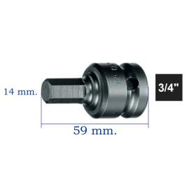 CHIAVE A BUSSOLA IMPACT 3/4`` ESAGONO MASCHIO DA MM. 14 LUNGHEZZA MM. 59